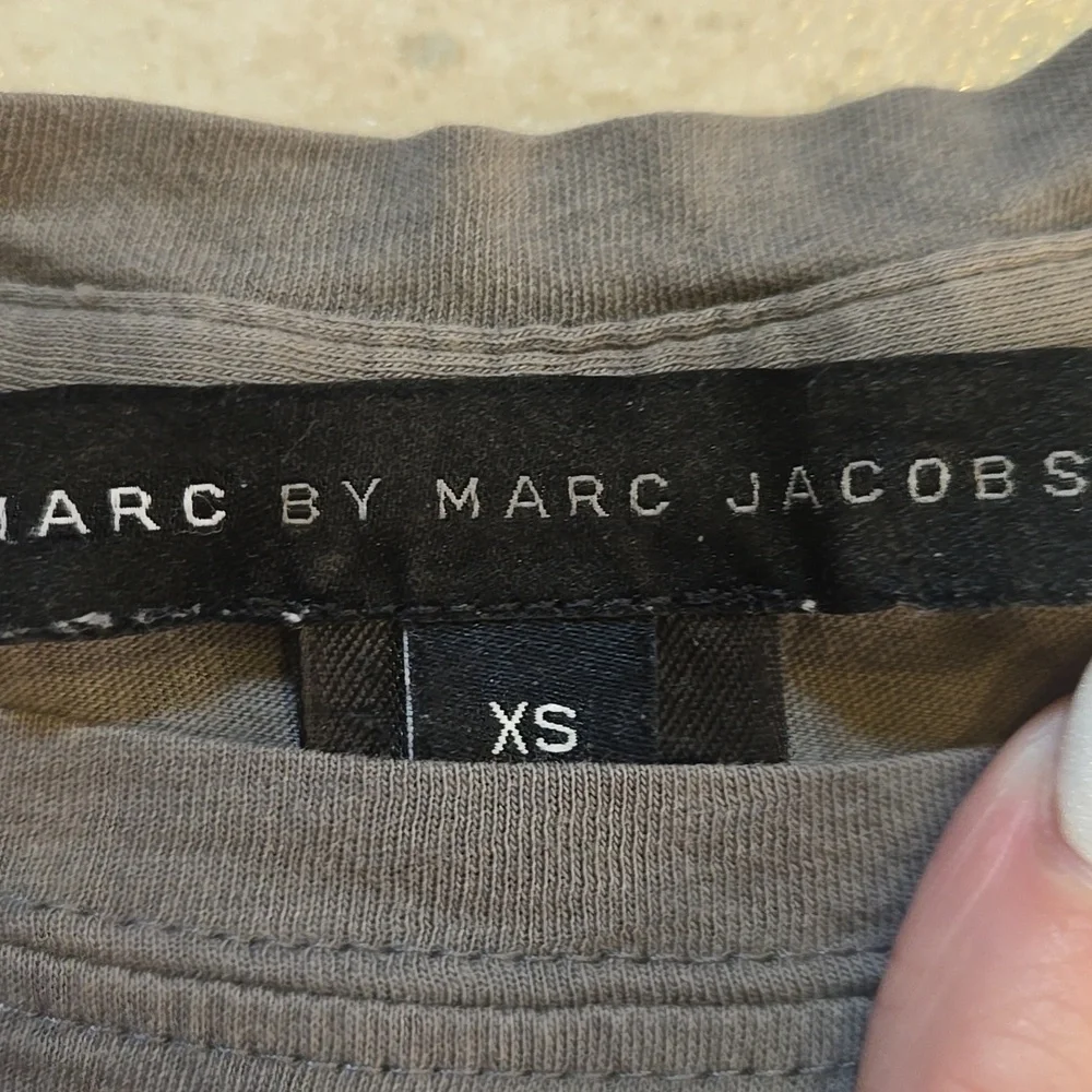 Marc by Marc Jacobs Army Green/Black Stripe Cap Sleeve Cotton Tee - Picture 2 of 7